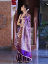 Banarasee Handloom Tissue Saree With Zari Woven Design Broad Border & Lace-Purple