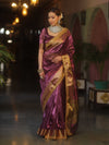 Banarasee Handwoven Plain Tissue Saree With Zari Border & Lace-Plum