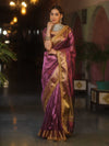 Banarasee Handwoven Plain Tissue Saree With Zari Border & Lace-Plum