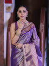 Banarasee Handloom Tissue Saree With Zari Woven Design Broad Border & Lace-Purple