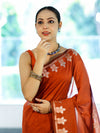 Banarasee Handloom Cotton Silk Saree With Zari Floral Border-Rust