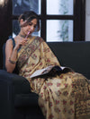 Bhagalpur Cotton Silk Ghichha Work Saree With Madhubani Print-Light Yellow