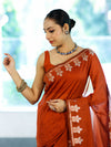 Banarasee Handloom Cotton Silk Saree With Zari Floral Border-Rust