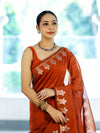 Banarasee Handloom Cotton Silk Saree With Zari Floral Border-Rust