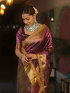 Banarasee Handwoven Plain Tissue Saree With Zari Border & Lace-Plum