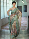 Banarasee Handwoven Tissue Saree With Digital Print & Lace-Green