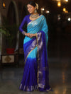 Banarasee Handwoven Semi-Chiffon Dual Color Saree With Silver Zari & Lace-Blue