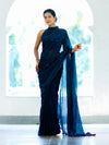 Banarasee Handwoven Dual Shaded Chiffon Saree With Mirror Work-Blue
