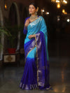 Banarasee Handwoven Semi-Chiffon Dual Color Saree With Silver Zari & Lace-Blue