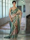 Banarasee Handwoven Tissue Saree With Digital Print & Lace-Green