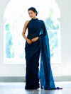 Banarasee Handwoven Dual Shaded Chiffon Saree With Mirror Work-Blue