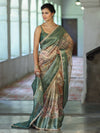 Banarasee Handwoven Tissue Saree With Digital Print & Lace-Green