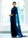Banarasee Handwoven Dual Shaded Chiffon Saree With Mirror Work-Blue