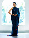 Banarasee Handwoven Dual Shaded Chiffon Saree With Mirror Work-Blue
