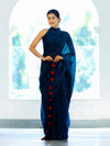 Banarasee Handwoven Dual Shaded Chiffon Saree With Mirror Work-Blue