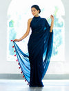 Banarasee Handwoven Dual Shaded Chiffon Saree With Mirror Work-Blue