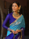 Banarasee Handwoven Semi-Chiffon Dual Color Saree With Silver Zari & Lace-Blue