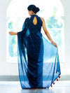 Banarasee Handwoven Dual Shaded Chiffon Saree With Mirror Work-Blue