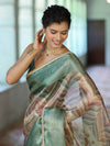 Banarasee Handwoven Tissue Saree With Digital Print & Lace-Green