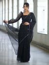 Banarasee Handwoven Organza Mix Saree With Mirror Work-Black