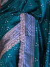 Banarasee Handloom Mashru Silk Saree With Tanchoi Work & Lace Border-Deep Green