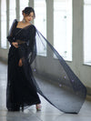 Banarasee Handwoven Organza Mix Saree With Mirror Work-Black