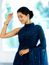 Banarasee Handwoven Dual Shaded Chiffon Saree With Mirror Work-Blue