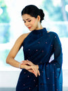 Banarasee Handwoven Dual Shaded Chiffon Saree With Mirror Work-Blue