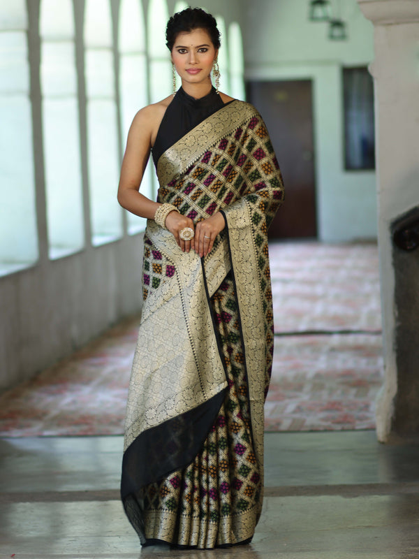 Banarasee Pure Chiffon Saree With Gold Zari & Resham Jaal Work-Multicolor