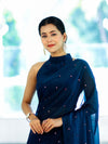 Banarasee Handwoven Dual Shaded Chiffon Saree With Mirror Work-Blue