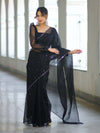 Banarasee Handwoven Organza Mix Saree With Mirror Work-Black