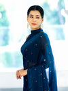 Banarasee Handwoven Dual Shaded Chiffon Saree With Mirror Work-Blue