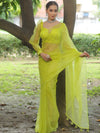 Banarasee Hand-Embroidered Mirror Work Organza Saree With Blouse-Lime Green