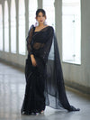 Banarasee Handwoven Organza Mix Saree With Mirror Work-Black