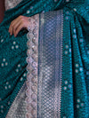 Banarasee Handloom Mashru Silk Saree With Tanchoi Work & Lace Border-Deep Green