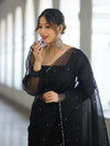 Banarasee Handwoven Organza Mix Saree With Mirror Work-Black
