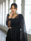 Banarasee Handwoven Organza Mix Saree With Mirror Work-Black