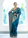 Banarasee Handloom Semi Silk Saree With Zari Buta Work & Border-Turquoise Blue