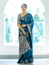 Banarasee Handloom Semi Silk Saree With Zari Buta Work & Border-Turquoise Blue