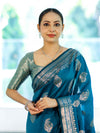 Banarasee Handloom Semi Silk Saree With Zari Buta Work & Border-Turquoise Blue