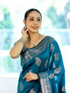 Banarasee Handloom Semi Silk Saree With Zari Buta Work & Border-Turquoise Blue