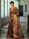 Banarasee Handwoven Soft Tissue Saree With Zari Design-Maroon & Gold