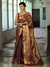 Banarasee Handwoven Soft Tissue Saree With Zari Design-Maroon & Gold
