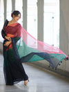 Banarasee Handwoven Organza Mix Saree With Mirror Work-Multicolor