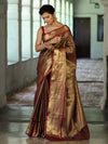Banarasee Handwoven Soft Tissue Saree With Zari Design-Maroon & Gold