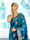 Banarasee Handloom Semi Silk Saree With Zari Buta Work & Border-Turquoise Blue