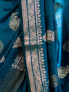 Banarasee Handloom Semi Silk Saree With Zari Buta Work & Border-Turquoise Blue