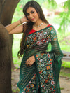 Banarasee Pure Organza Silk Stripe Design Saree With Floral Resham Embroidery-Green