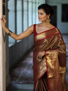 Banarasee Handwoven Soft Tissue Saree With Zari Design-Maroon & Gold