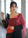 Banarasee Handwoven Organza Mix Saree With Mirror Work-Multicolor